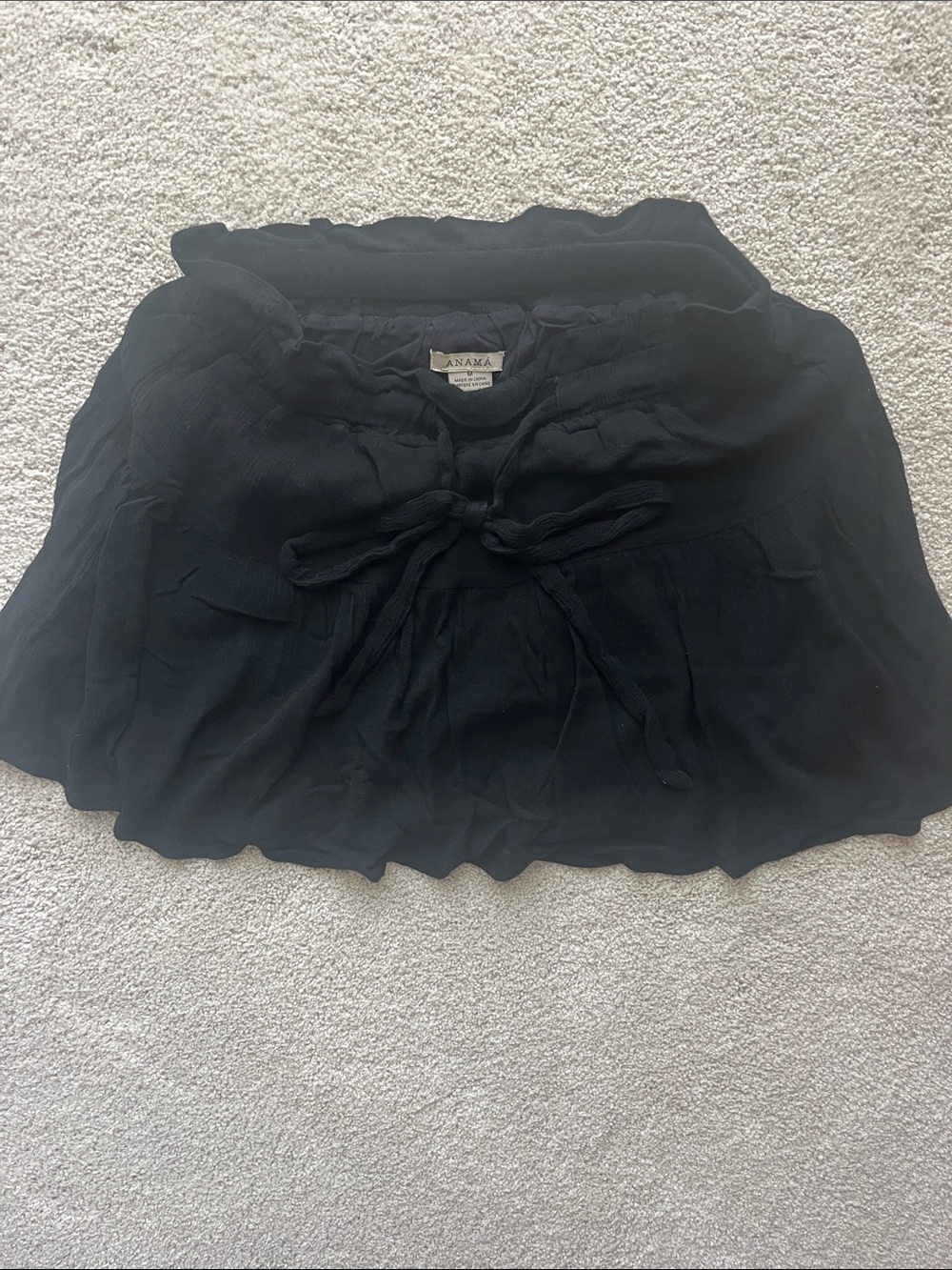 Anama Black Ruffled Tie-Waist Mini Skirt